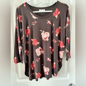 BABATON Brown Rose print 3/4 Sleeve Blouse | Size M
